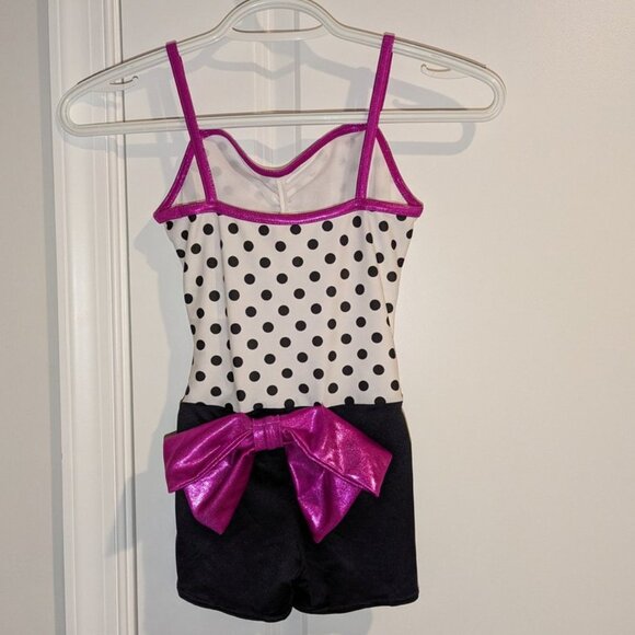 Weissman Can't Buy Me Love Print Bodice Biketard One Piece Bow Fuchsia Leotard - Picture 4 of 5